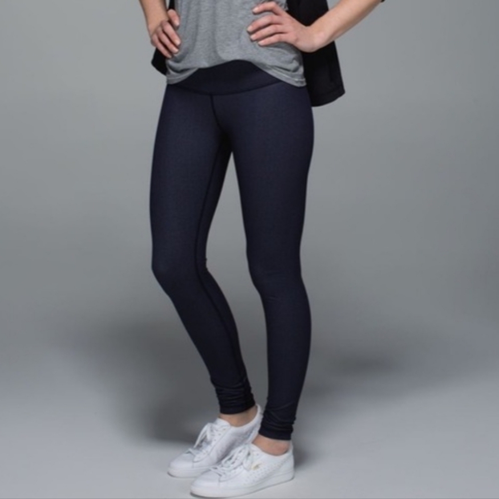 Lululemon Wunder Under Denim Luon Leggings Navy Blue Size 4
